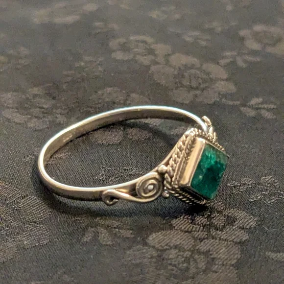 🆕 925 Solid Sterling Silver Ring Genuine Natural Emerald Ring Size 13 - Picture 4 of 11